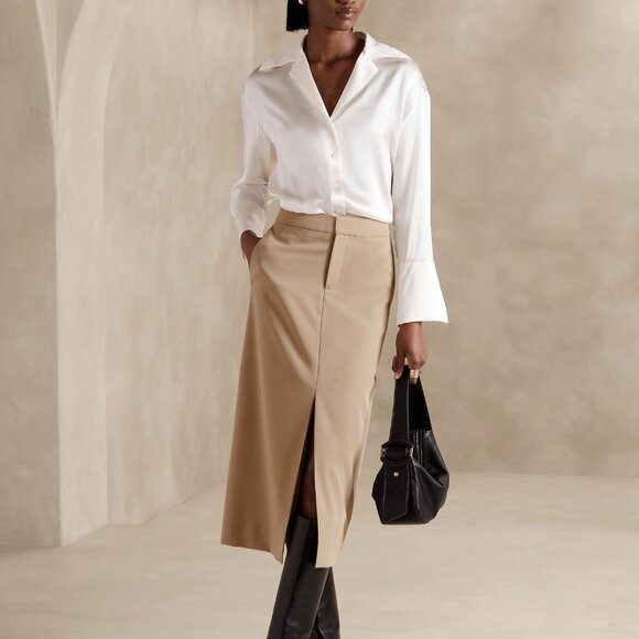 VASTO ITALIAN WOOL MIDI SKIRT Banana  Republic Size 0 - Picture 1 of 7